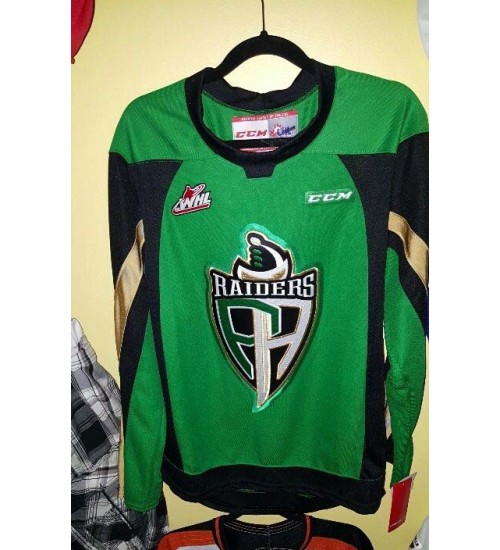 Custom WHL Prince Albert Raiders 2013 Pres Road Premier Hockey Jersey Green